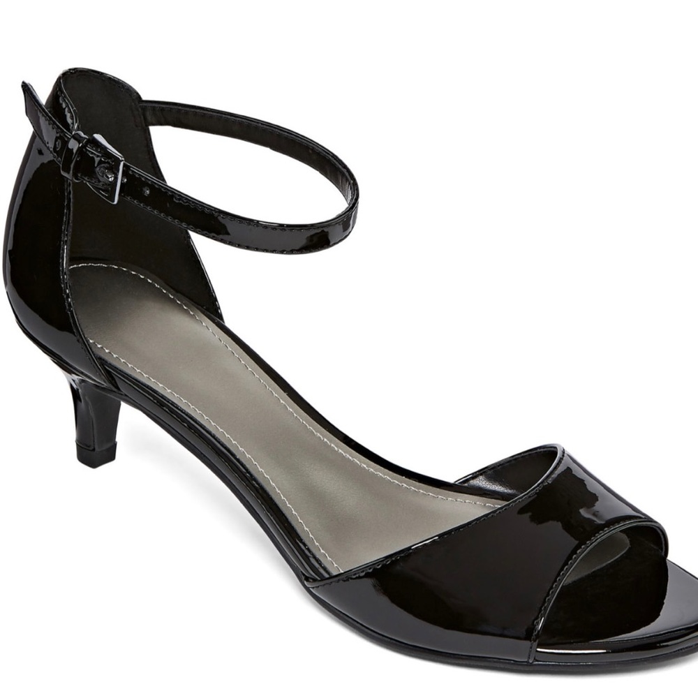 PeepToe Kitten Heels Black Patent